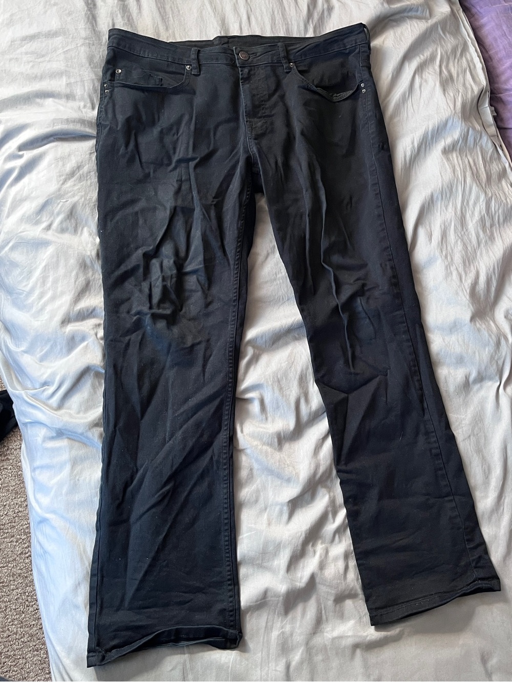 Black Slim Straight Cut Stretch Pants